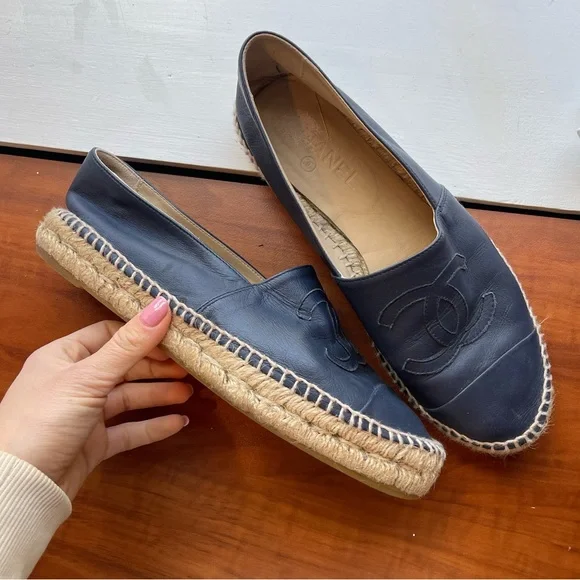 Chanel Navy Blue leather Espadrilles - Picture 1 of 7